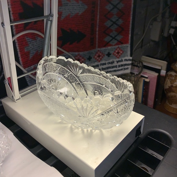 Beautiful Antique Heavy Cut Glass Oval Bowl High End - Picture 14 of 16